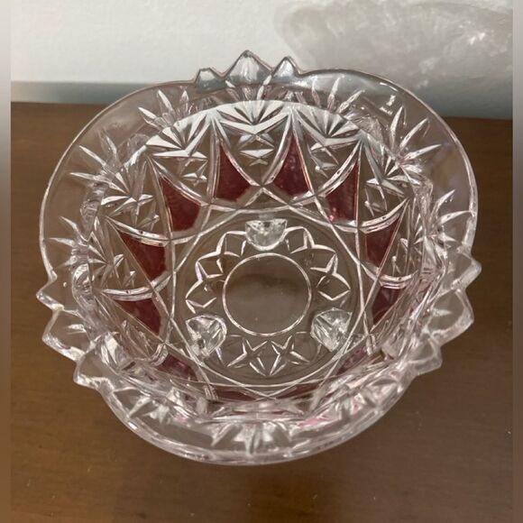 Vintage Ruby Red & Clear Cut Glass Covered Candy Dish with Lid – Footed, 9” - Picture 3 of 4